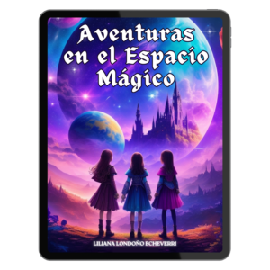 Portada del libro "Aventuras en el Mundo Mágico", una historia de fantasía donde tres amigas exploran planetas llenos de magia, secretos y desafíos.