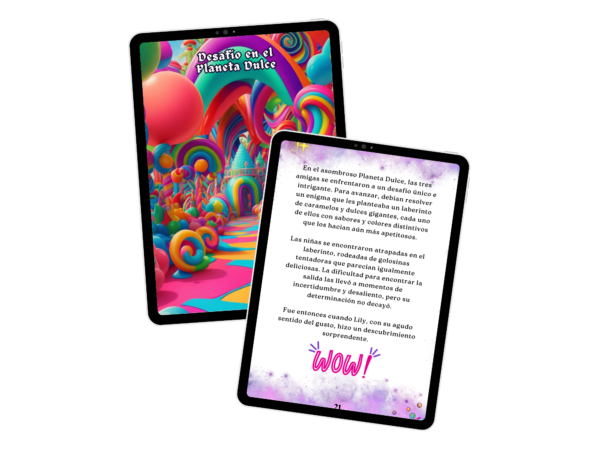 Portada del libro "Aventuras en el Mundo Mágico", una historia de fantasía donde tres amigas exploran planetas llenos de magia, secretos y desafíos.