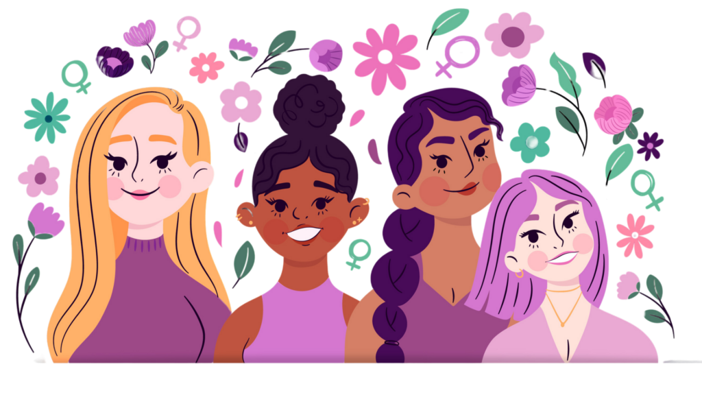 Mujeres de diversas etnias unidas, simbolizando inclusión, igualdad y fuerza colectiva en el Día Internacional de la Mujer 2025.